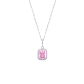 Asfour Crystal Chain Necklace With Rose Emerald Cut Pendant In 925 Sterling Silver-ND0448-O